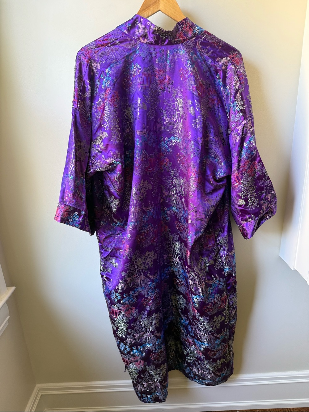 VINTAGE Jacquard Chinese Asian Kimono Robe Spa Loungewear Traditional Regal XL - Picture 4 of 7